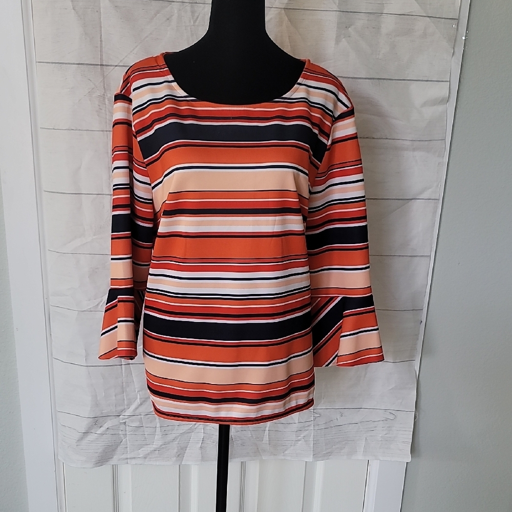 Striped Orange Bell-Sleeve Women’s Top